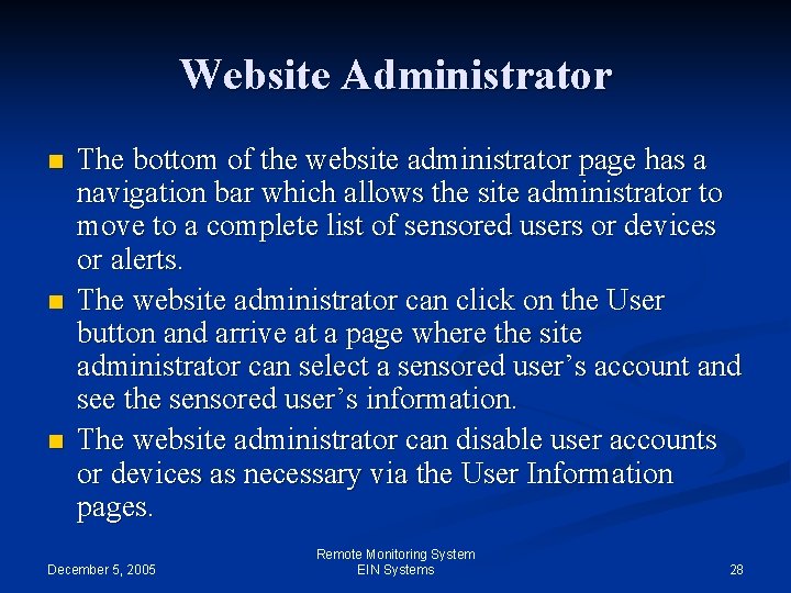 Website Administrator n n n The bottom of the website administrator page has a