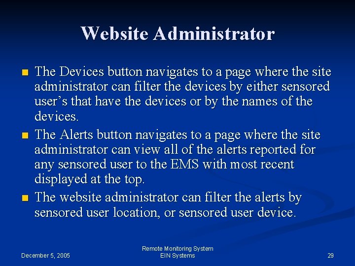 Website Administrator n n n The Devices button navigates to a page where the