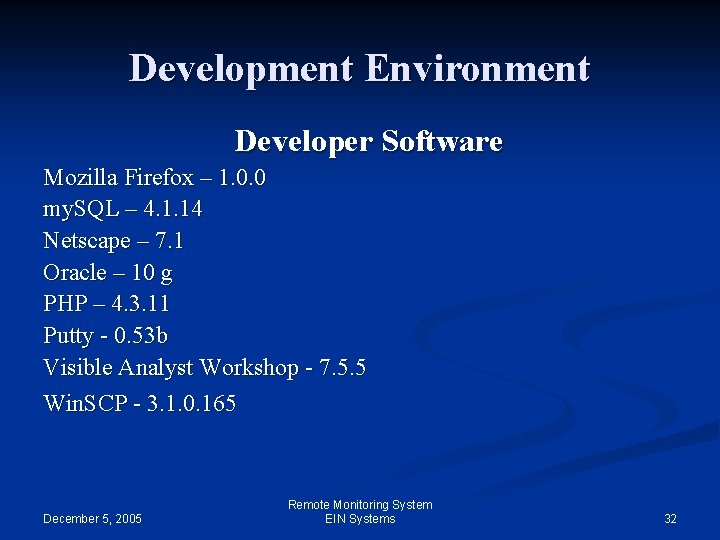 Development Environment Developer Software Mozilla Firefox – 1. 0. 0 my. SQL – 4.