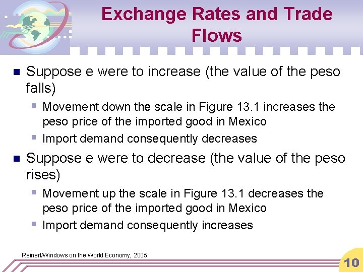 Exchange Rates and Trade Flows n Suppose e were to increase (the value of