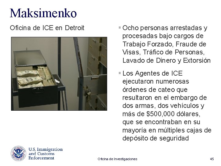 Maksimenko Oficina de ICE en Detroit § Ocho personas arrestadas y procesadas bajo cargos