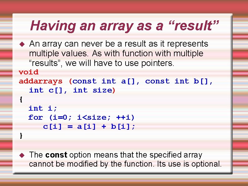 Having an array as a “result” An array can never be a result as Having an array as a “result” An array can never be a result as