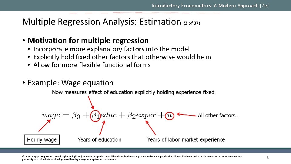 Introductory Econometrics: A Modern Approach (7 e) Multiple Regression Analysis: Estimation (2 of 37)