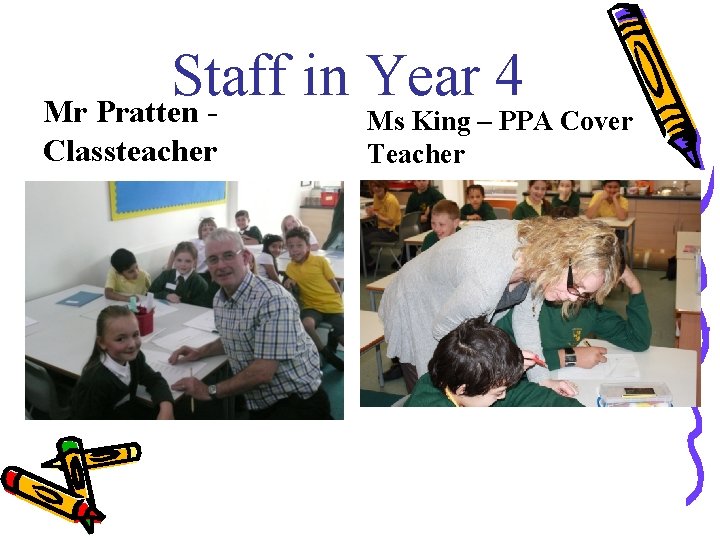 Staff in Year 4 Mr Pratten Classteacher Ms King – PPA Cover Teacher 