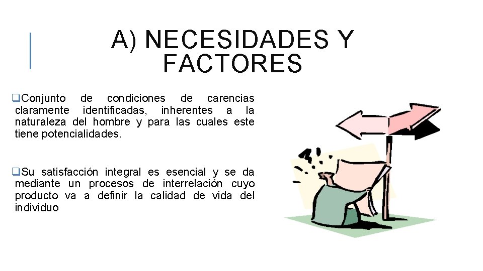 A) NECESIDADES Y FACTORES q. Conjunto de condiciones de carencias claramente identificadas, inherentes a