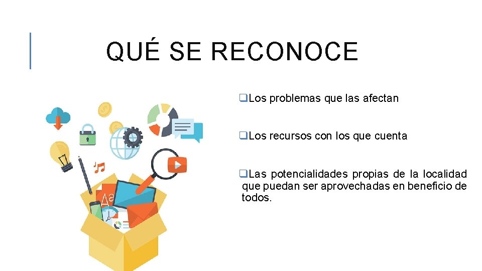 QUÉ SE RECONOCE q. Los problemas que las afectan q. Los recursos con los