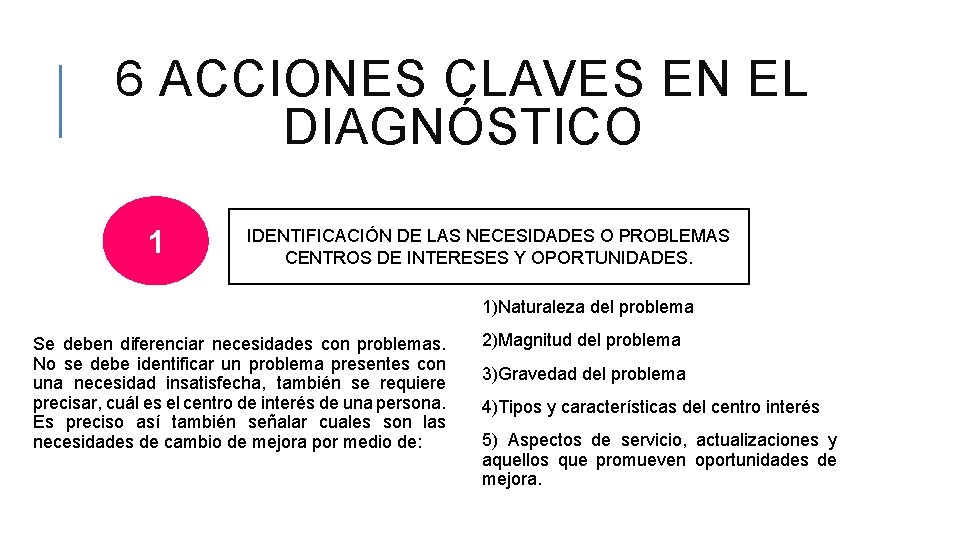 6 ACCIONES CLAVES EN EL DIAGNÓSTICO 1 IDENTIFICACIÓN DE LAS NECESIDADES O PROBLEMAS CENTROS