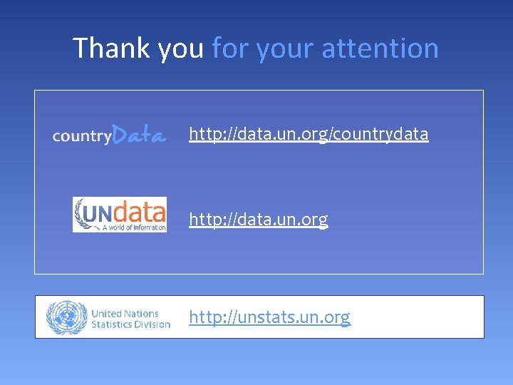 Thank you for your attention http: //data. un. org/countrydata http: //data. un. org http: