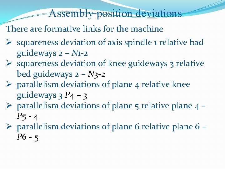 Assembly position deviations There are formative links for the machine Ø squareness deviation of