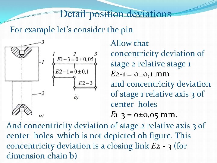 Detail position deviations For example let’s consider the pin Allow that concentricity deviation of