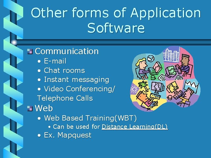 Other forms of Application Software Communication • E-mail • Chat rooms • Instant messaging