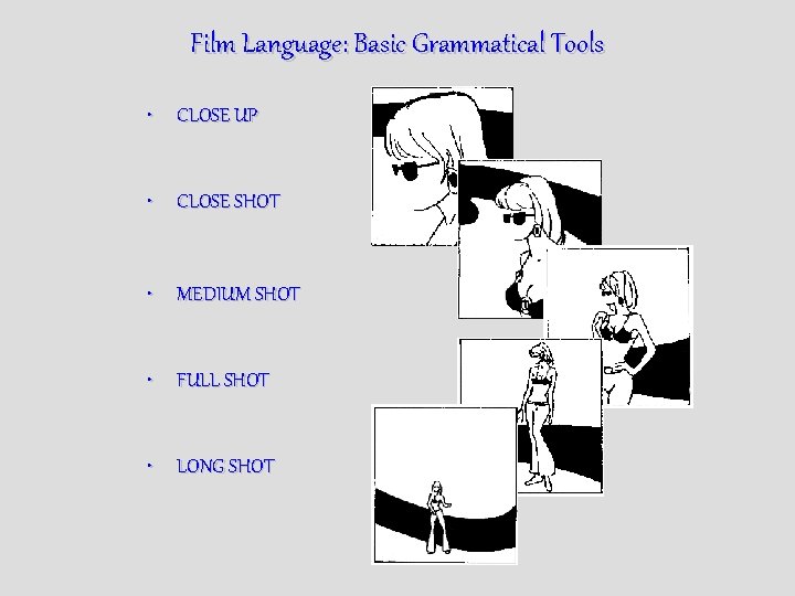 Film Language: Basic Grammatical Tools • CLOSE UP • CLOSE SHOT • MEDIUM SHOT