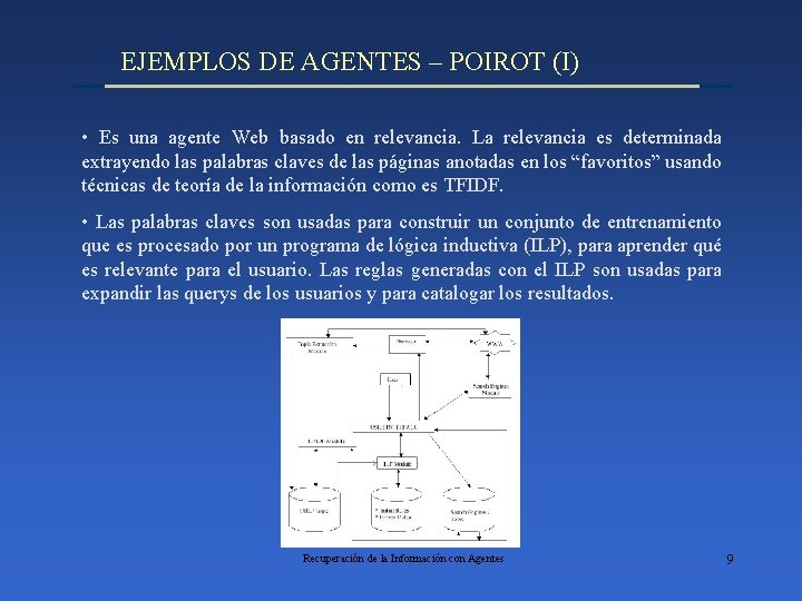 EJEMPLOS DE AGENTES – POIROT (I) • Es una agente Web basado en relevancia.
