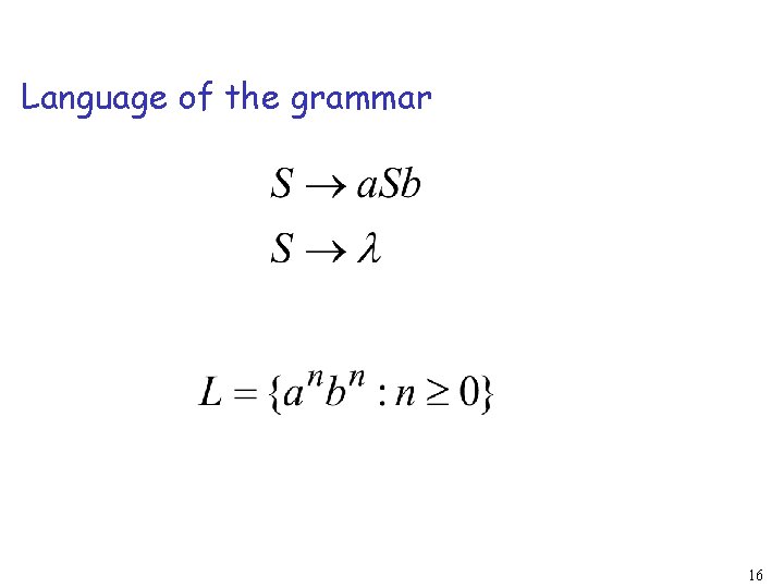 Language of the grammar 16 