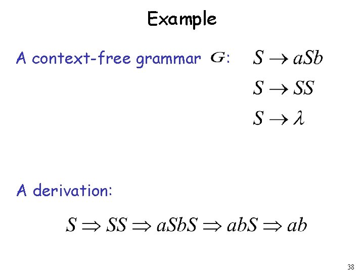 Example A context-free grammar : A derivation: 38 