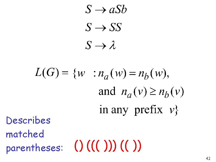 Describes matched parentheses: () ((( ))) (( )) 42 