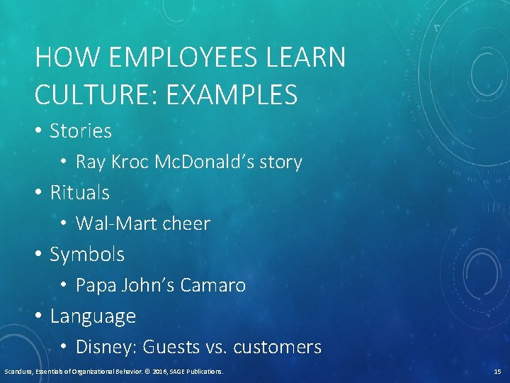 HOW EMPLOYEES LEARN CULTURE: EXAMPLES • Stories • Ray Kroc Mc. Donald’s story •