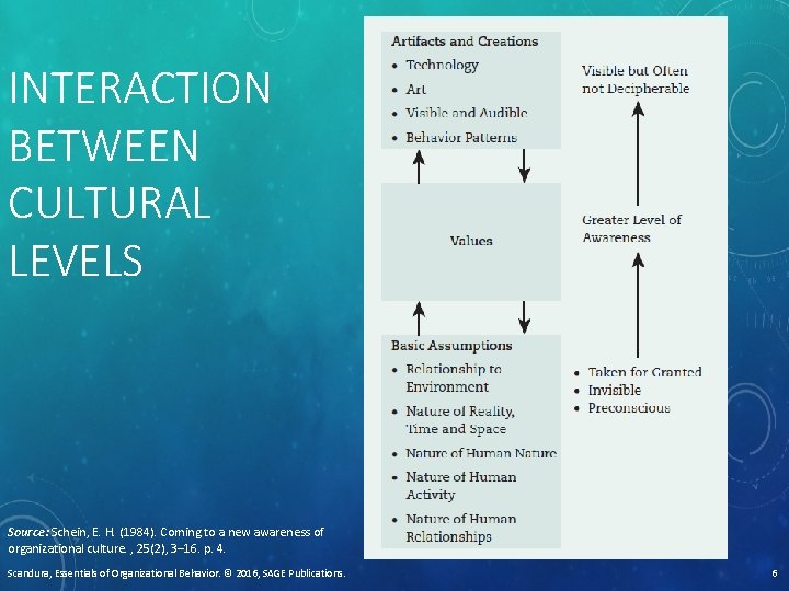 INTERACTION BETWEEN CULTURAL LEVELS Source: Schein, E. H. (1984). Coming to a new awareness