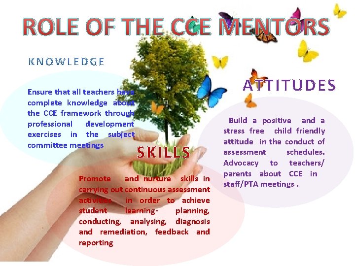 ROLE OF THE CCE MENTORS Ensure that all teachers have complete knowledge about the