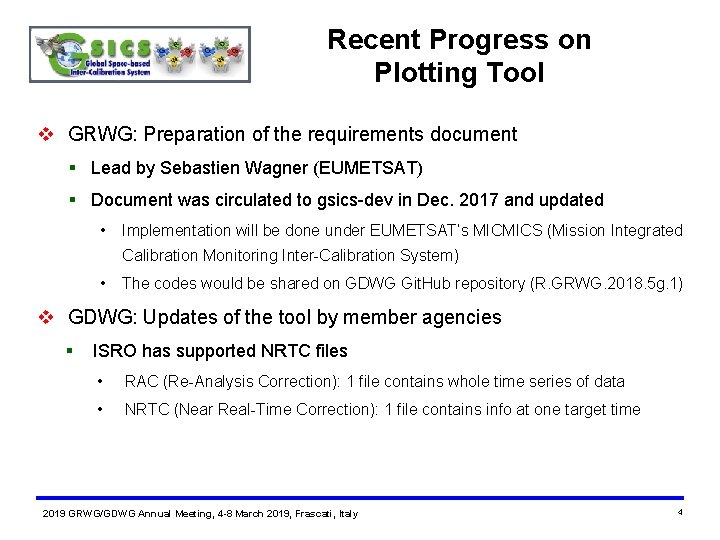 Recent Progress on Plotting Tool v GRWG: Preparation of the requirements document § Lead