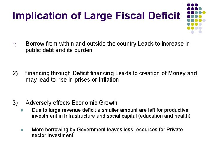 Implication of Large Fiscal Deficit Borrow from within and outside the country Leads to