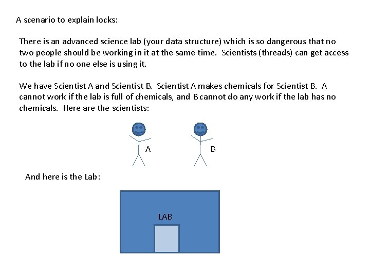 A scenario to explain locks: There is an advanced science lab (your data structure)