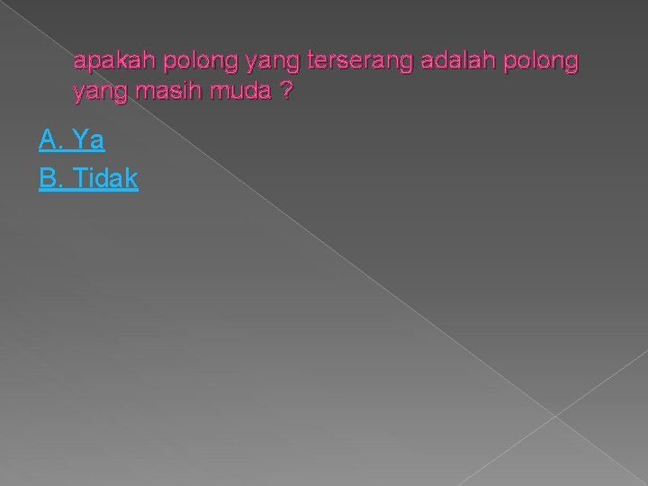 apakah polong yang terserang adalah polong yang masih muda ? A. Ya B. Tidak