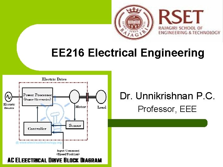 EE 216 Electrical Engineering Dr. Unnikrishnan P. C. Professor, EEE 