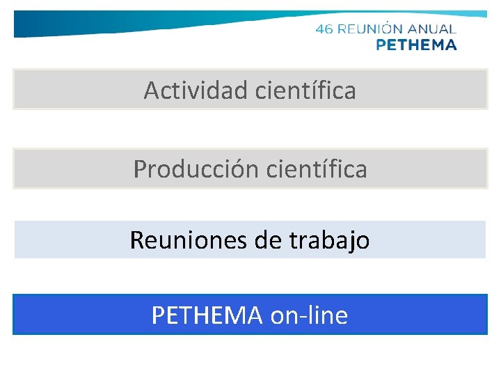 Actividad científica Producción científica Reuniones de trabajo PETHEMA on-line 