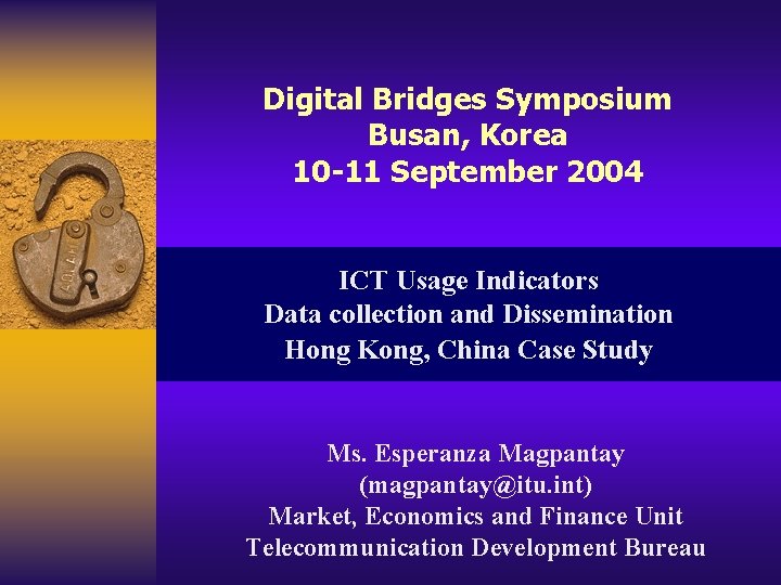 Digital Bridges Symposium Busan, Korea 10 -11 September 2004 ICT Usage Indicators Data collection