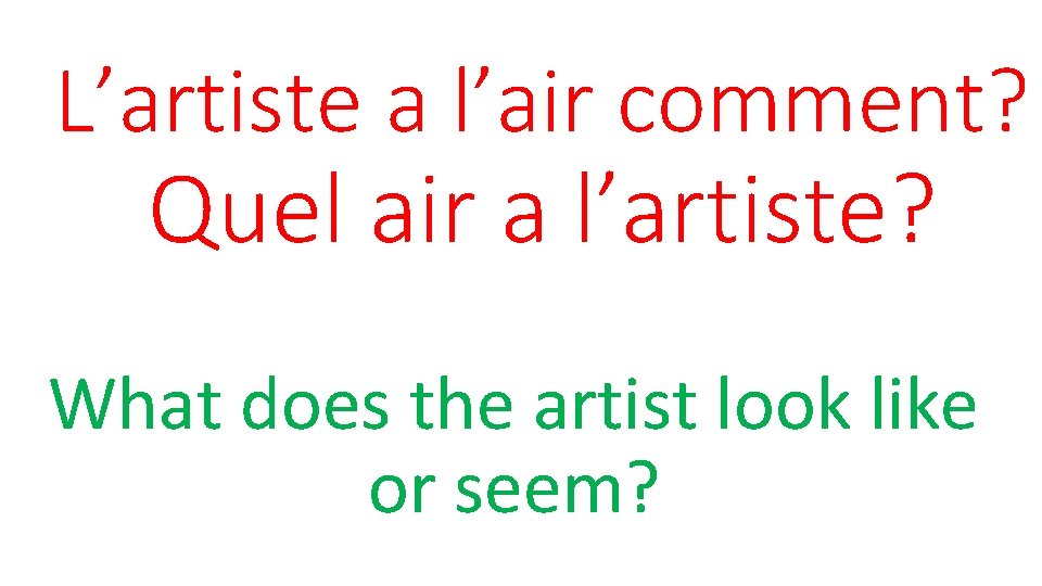 L’artiste a l’air comment? Quel air a l’artiste? What does the artist look like
