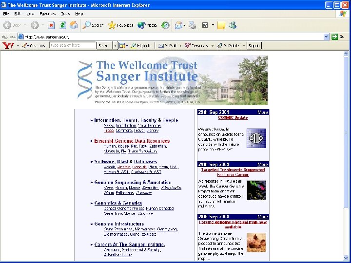 Sanger Front page Sanger Front page