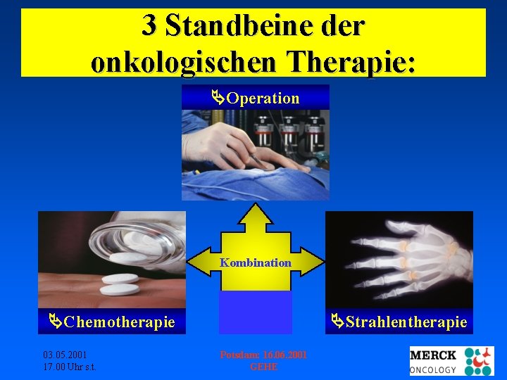 3 Standbeine der onkologischen Therapie: Operation Kombination Chemotherapie 03. 05. 2001 17. 00 Uhr