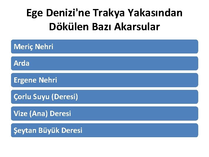 Ege Denizi'ne Trakya Yakasından Dökülen Bazı Akarsular Meriç Nehri Arda Ergene Nehri Çorlu Suyu