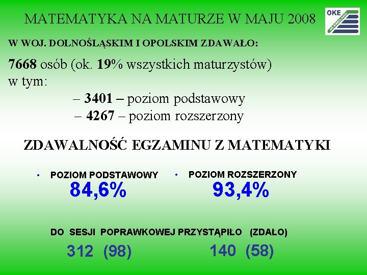 MATEMATYKA NA MATURZE W MAJU 2008 W WOJ. DOLNOŚLĄSKIM I OPOLSKIM ZDAWAŁO: 7668 osób