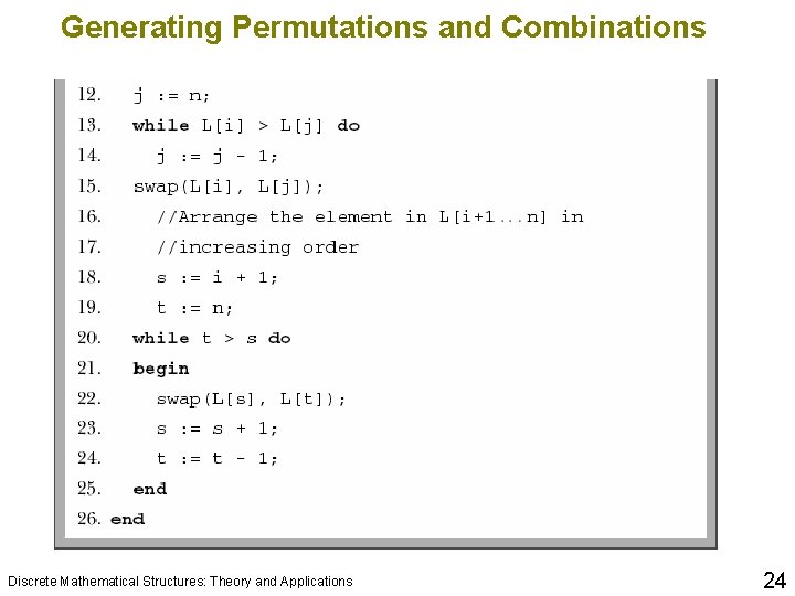 Generating Permutations and Combinations Discrete Mathematical Structures: Theory and Applications 24 