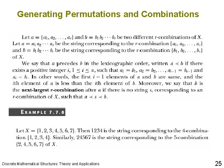 Generating Permutations and Combinations Discrete Mathematical Structures: Theory and Applications 25 