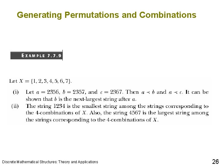 Generating Permutations and Combinations Discrete Mathematical Structures: Theory and Applications 26 