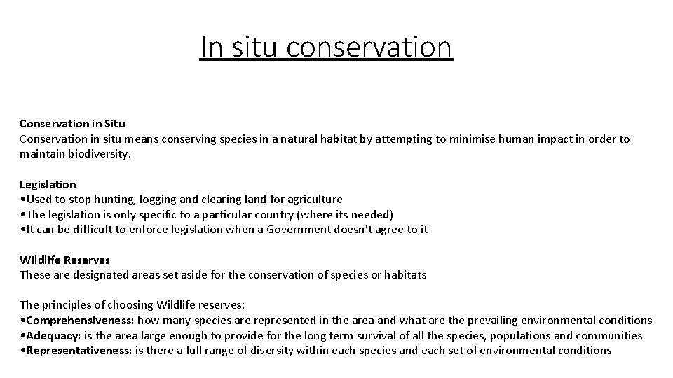 In situ conservation Conservation in Situ Conservation in situ means conserving species in a