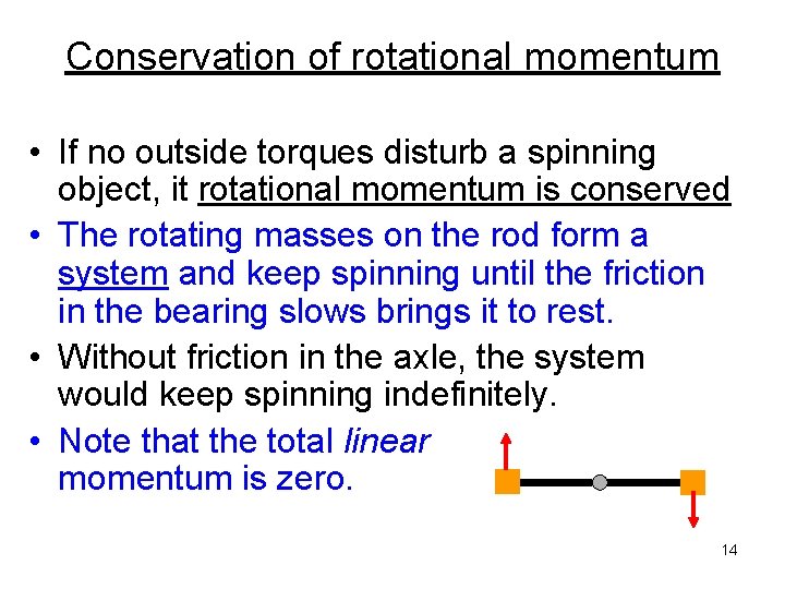 Conservation of rotational momentum • If no outside torques disturb a spinning object, it