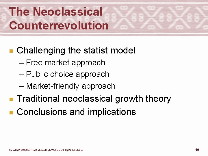 The Neoclassical Counterrevolution n Challenging the statist model – Free market approach – Public The Neoclassical Counterrevolution n Challenging the statist model – Free market approach – Public