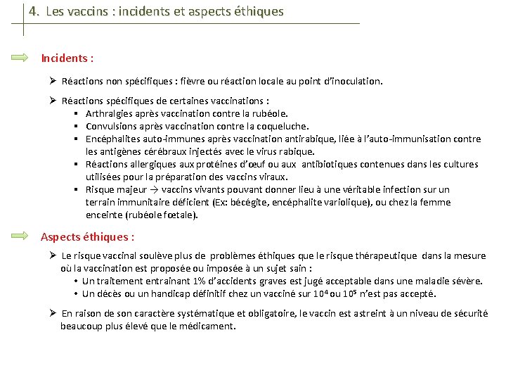 4. Les vaccins : incidents et aspects éthiques Incidents : Ø Réactions non spécifiques