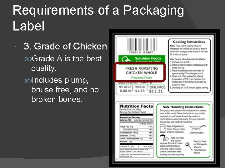 Requirements of a Packaging Label 3. Grade of Chicken Grade A is the best