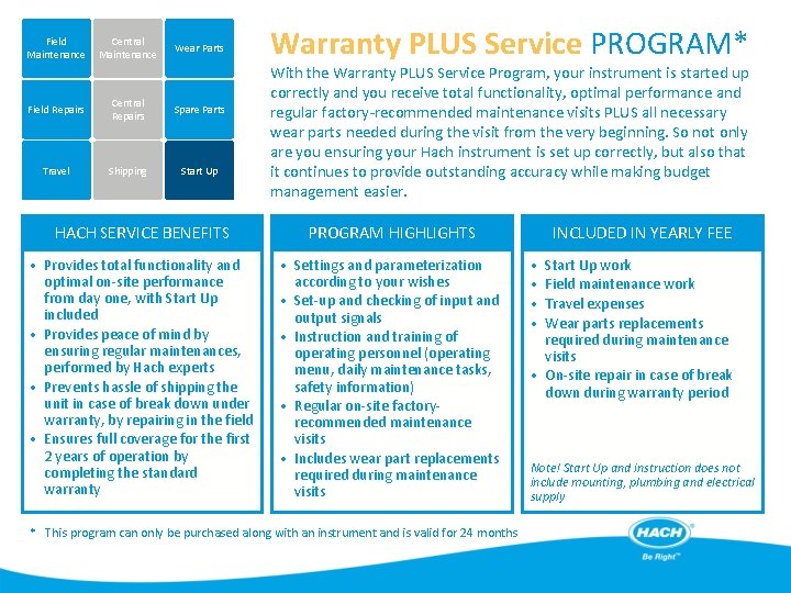 Field Maintenance Central Maintenance Wear Parts Field Repairs Central Repairs Spare Parts Travel Shipping