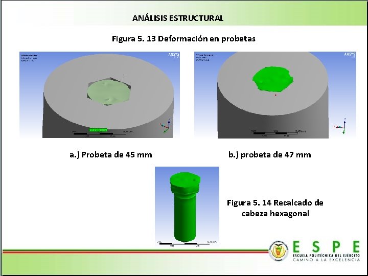 ANÁLISIS ESTRUCTURAL Figura 5. 13 Deformación en probetas a. ) Probeta de 45 mm