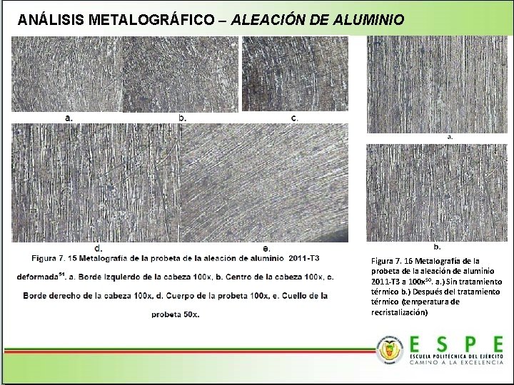 ANÁLISIS METALOGRÁFICO – ALEACIÓN DE ALUMINIO Figura 7. 16 Metalografía de la probeta de