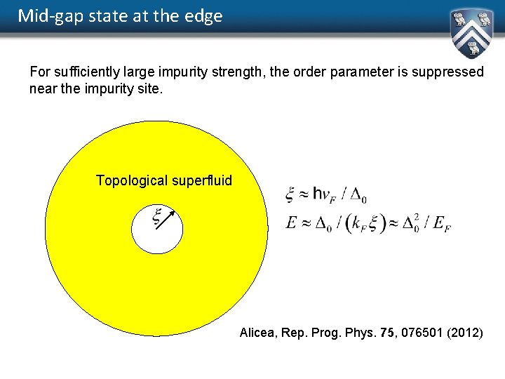 Mid-gap state at the edge For sufficiently large impurity strength, the order parameter is