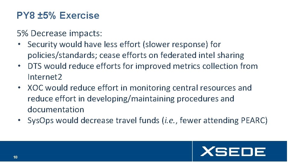 PY 8 ± 5% Exercise 5% Decrease impacts: • Security would have less effort