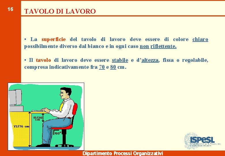 16 TAVOLO DI LAVORO • La superficie del tavolo di lavoro deve essere di