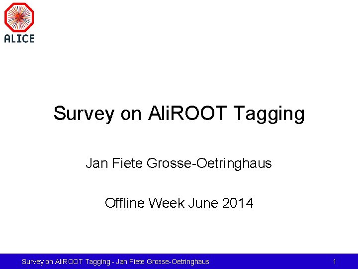 Survey on Ali. ROOT Tagging Jan Fiete Grosse-Oetringhaus Offline Week June 2014 Survey on